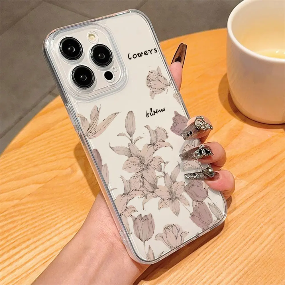 Elegant Flowers Phone Case For iPhone 11 12 13 14 15 16 17 Pro Xs Max Mini 8 7 6 6s Plus 16e 17e Air X XR Clear Non-Slip Cover view 3