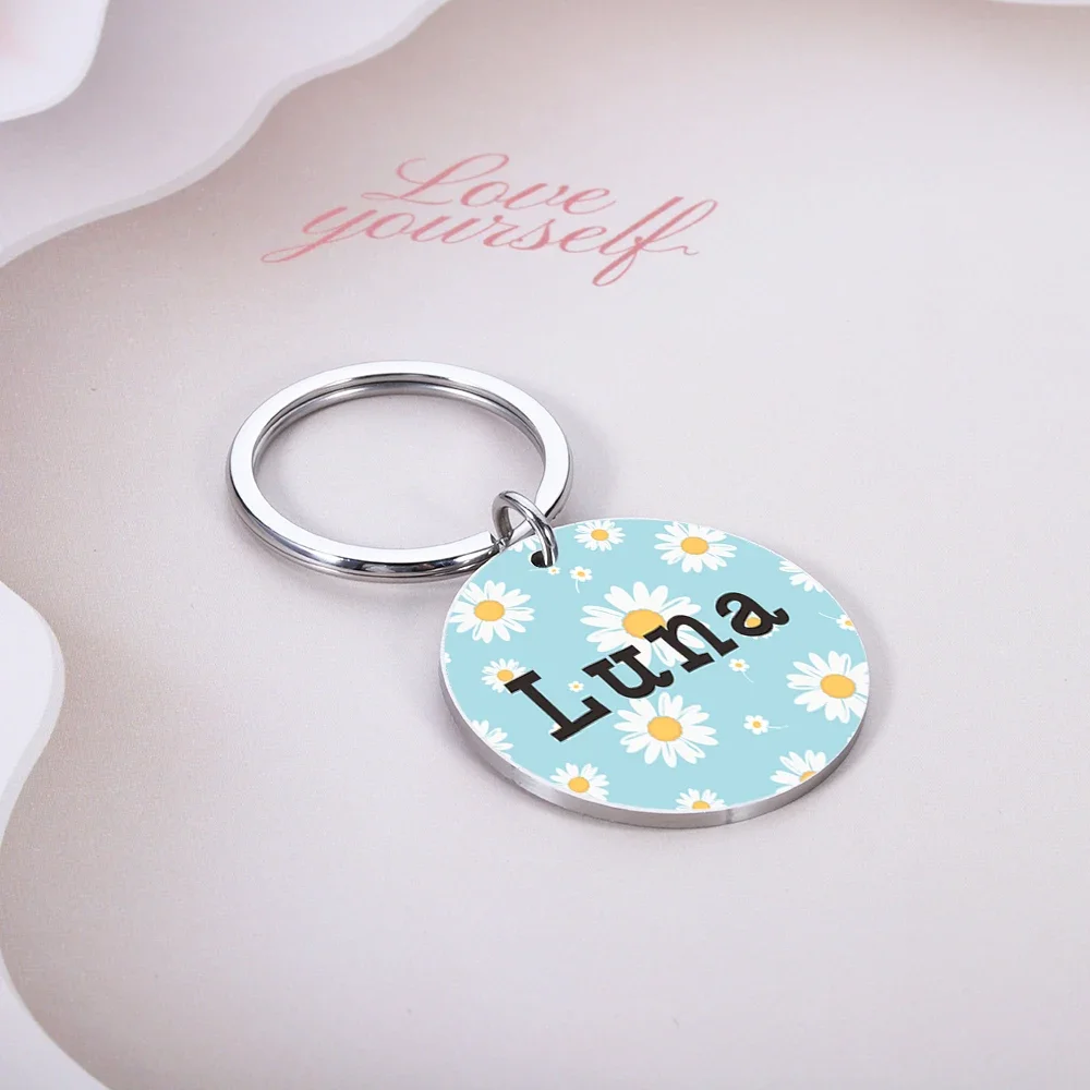 Custom Dog ID Collar Stainless Steel Collar Personalized Pet ID Tags Anti-lost Name Plate Flower Round Pendant Accessories