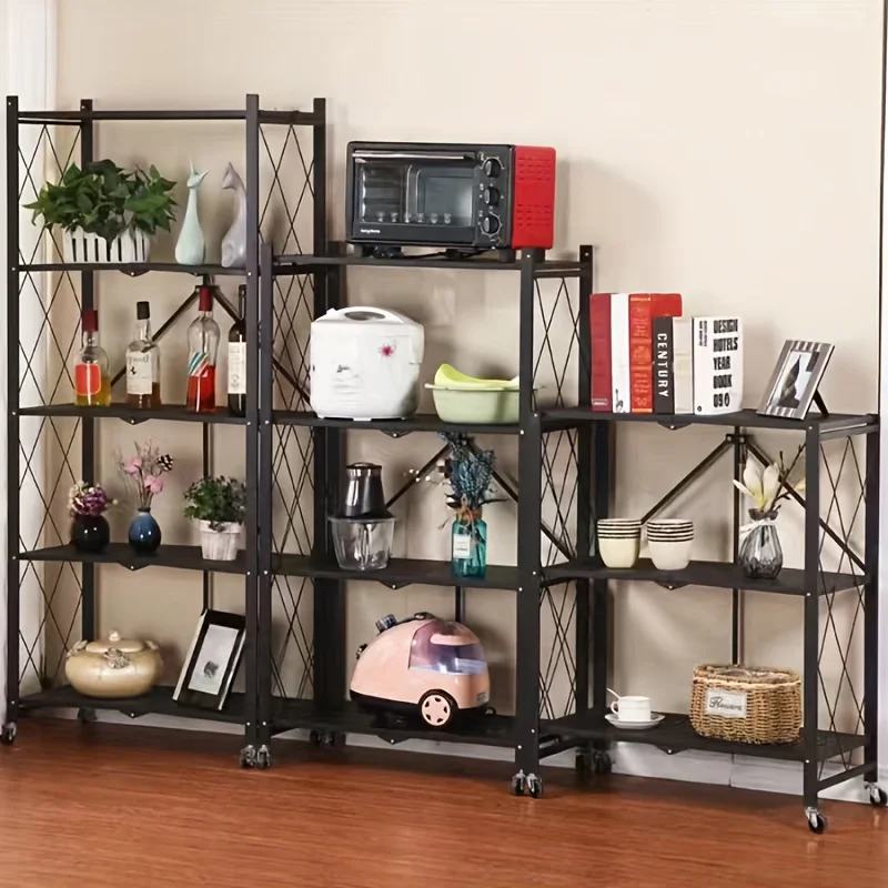 

3/4/5 Layer Folding Storage Rack, No Installation, with Wheels, Can Move Freely, Suitable for Living Rooms, Kitchens, Garages,