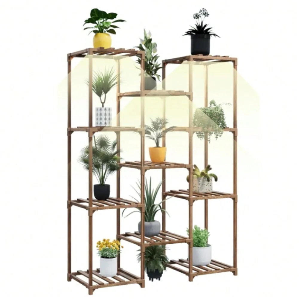 Wood Plant Stand With Grow Lights Indoor Plants Outdoor Corner Plant Shelf Flower Stands for Living Room Balcony Garden