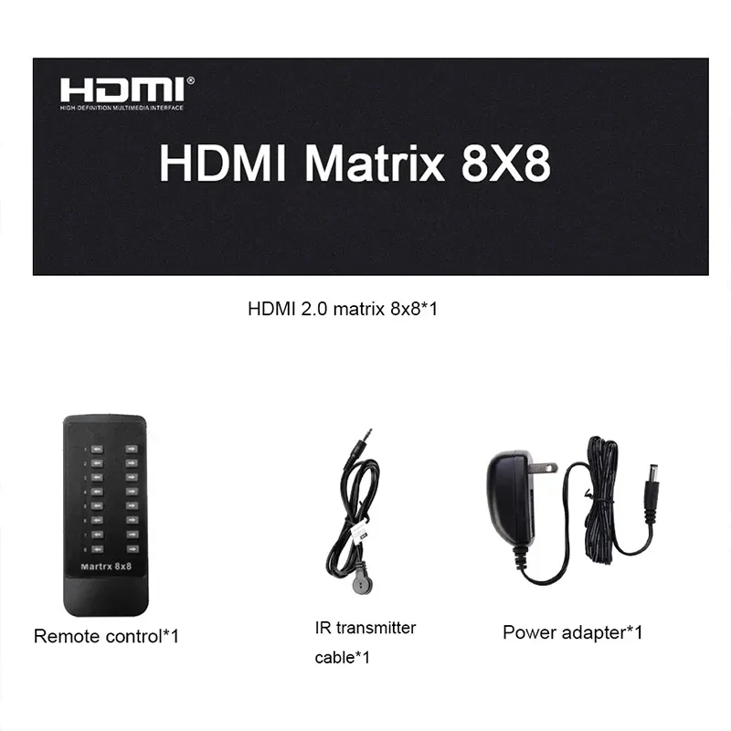 18Gbps 4k HDMI 2.0 Matrix Switch splitter 8X8 HDMI Matrix Conmutador Splitter 8 in 8 out with IR RS232 EDID for Computer Monitor