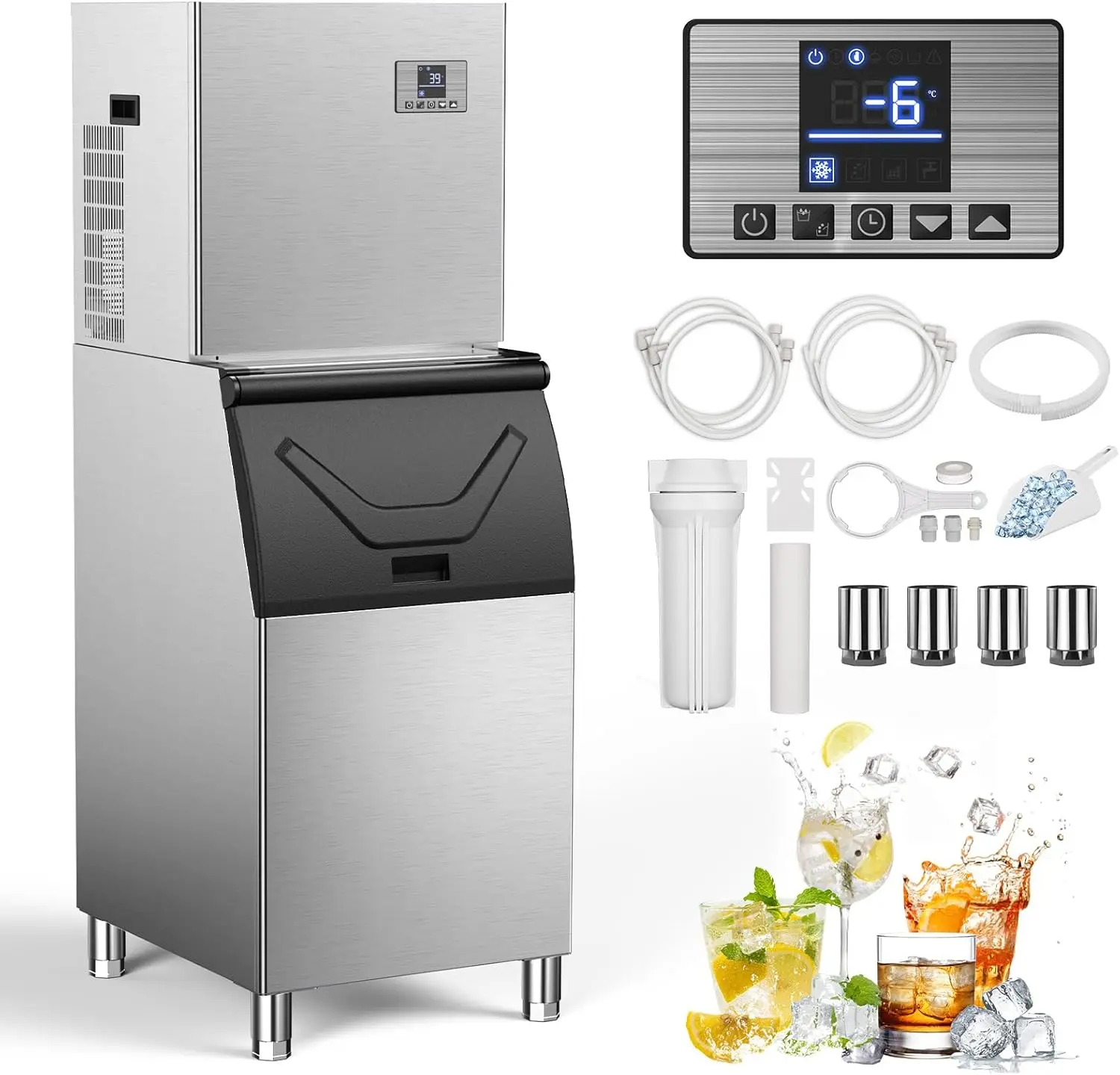 Ice Maker Machine,Ice Ready in 5-15 min,360Lbs Large Storage,1033W Stainless Steel Electric Cube Ice Machine