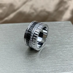 Anello rotante in ceramica con zirconi in argento sterling 925, adatto per regali per feste di moda da uomo e da donna, gioielli di lusso, regalo di festa