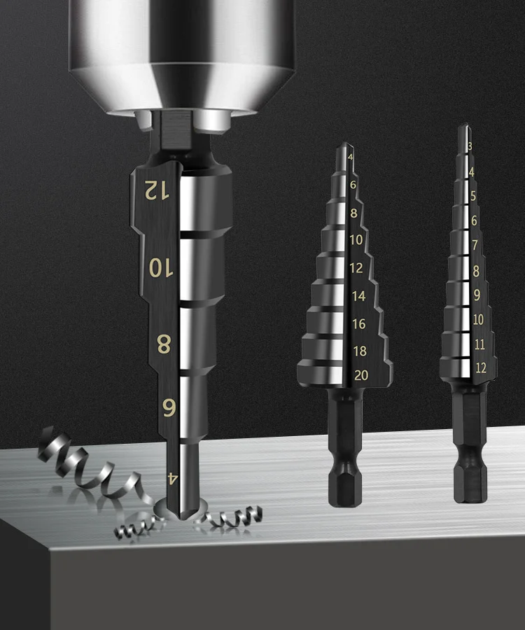 Pokryte tytanem HSS Hole Cutter zestaw wierteł stopniowych kobaltu azot stal szybkotnąca drewno Metal stożek ze stali nierdzewnej uchwyt sześciokątny