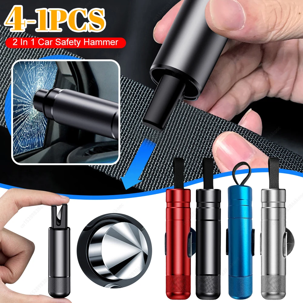 4-1PC Car Safety Hammer Emergency Glass Breaker Seat Belt Cutter High Hardness Aluminum Alloy 2 in 1 Rescue Tool Auto Accessorie