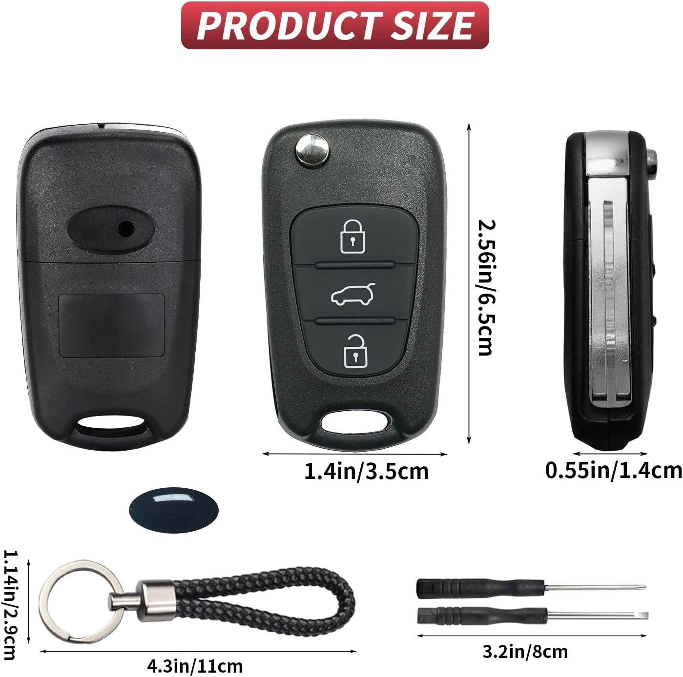 Criar ideia conjunto de capas de chave remota de 3 botões com 2 interruptores compatíveis com Hyundai I30 I20 Elantra