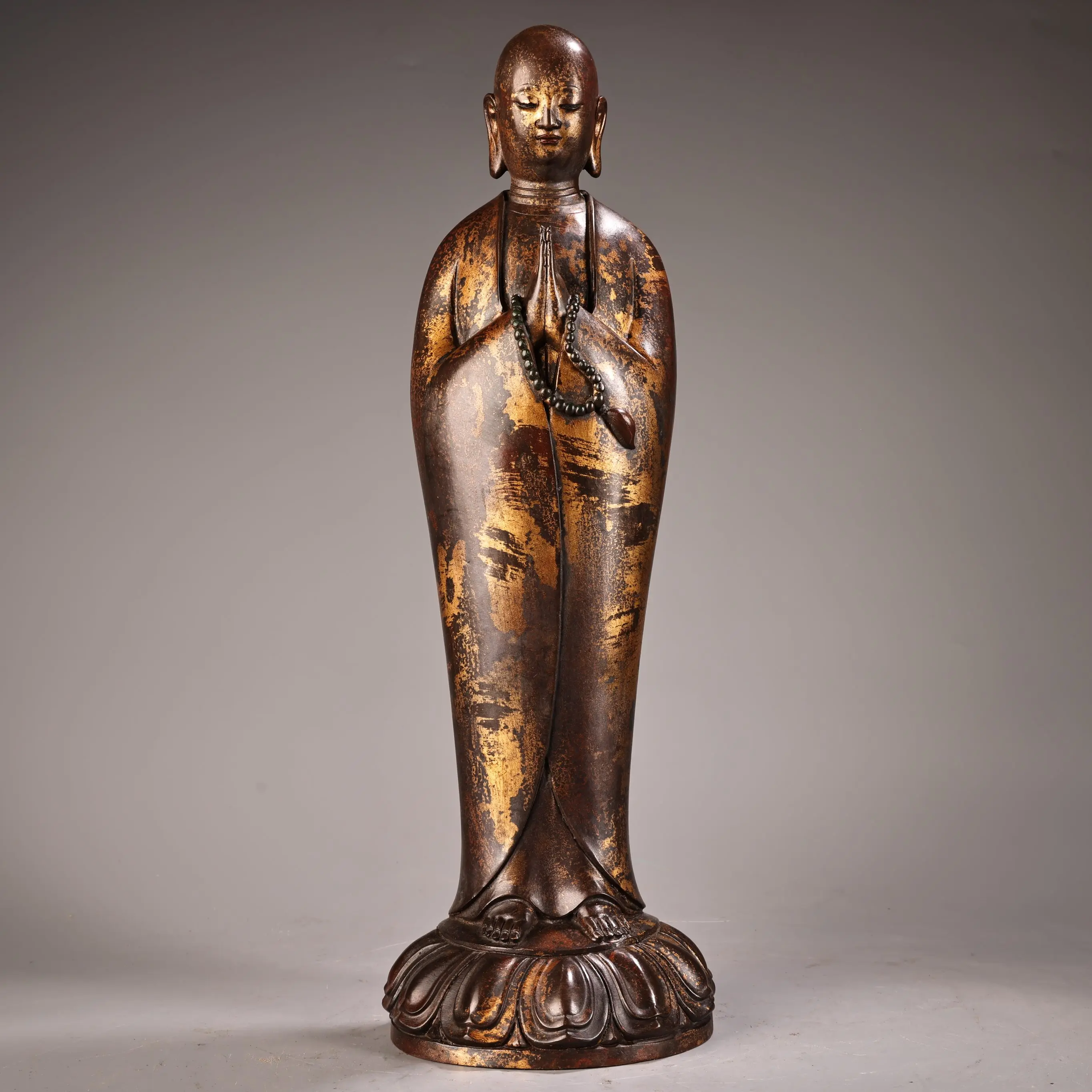 Tibet Folk Tibet Folk Old Bronze Gilded High Relief Amitabha Ksitigarbha Enlightenment Buddha Standing Buddha Worship Hall