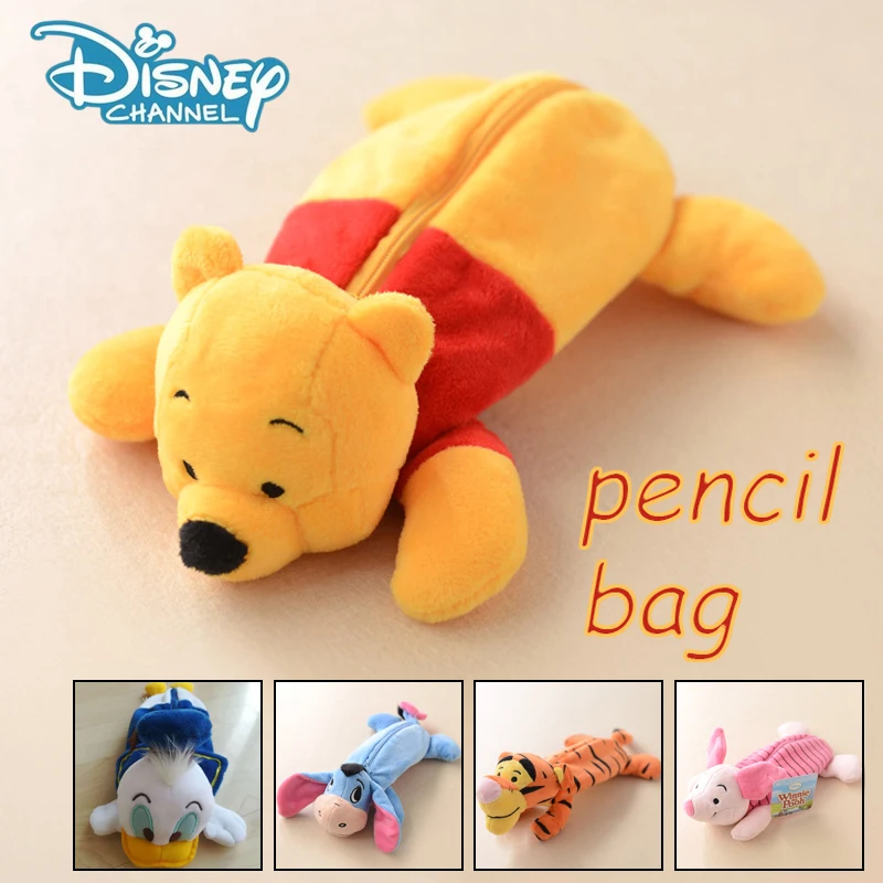 Disney Pooh Bear Pencil Bag Cartoon Anime Pen Pouch Student Stationery Storage Bags Pen Box Girl Cute Plush Large Capacity Case