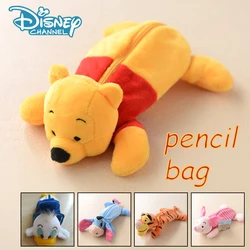 Disney Pooh Bear Pencil Bag Cartoon Anime Pen Pouch Student Stationery Storage Bags Pen Box Girl Cute Plush Large Capacity Case