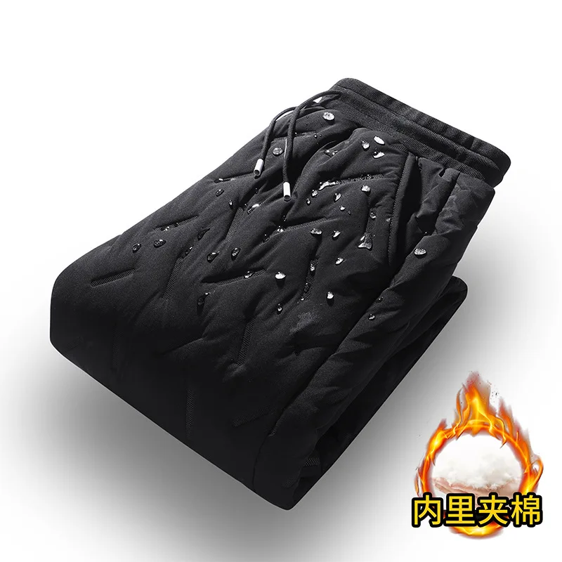 

Men's Winter Thickened Fleece Lined Casual Sports Pants Straight Leg Mid Waist No Belt Pure Color Warm And Comfortable