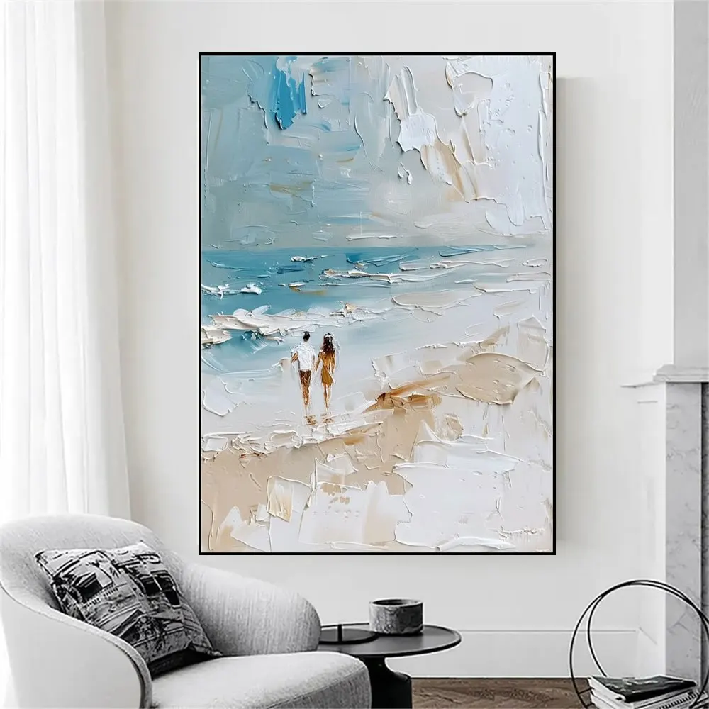 Advanced Texture 100% Pure Hand Drawn Sea View Oil Painting Of Figures Room Corridor Wall Hanging Large Home Decoration Poster