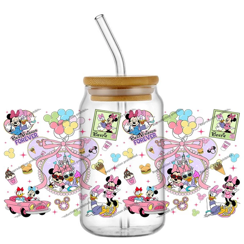 

Hot Selling Mickey Minnie UV DTF Cup Mug Wraps Car Stickers DIY Decals 16oz Libbey Glass Creative Cup Labels