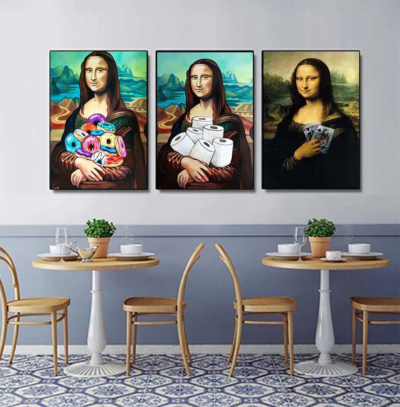 Interesting Wall Art Posters Minimalist Mona Lisa Oil Painting Printmaking Beer Painting Modular Images Modern Home Decoration