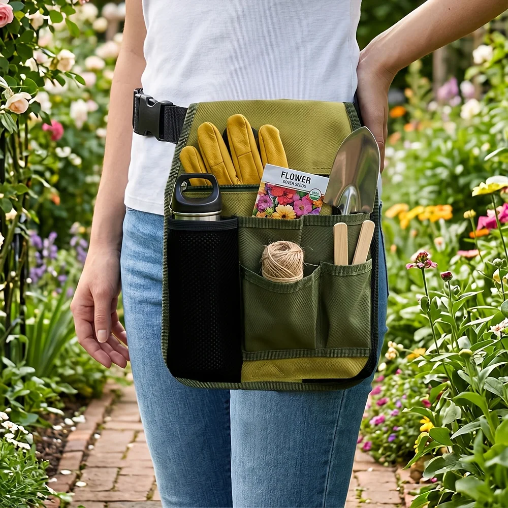 Multi Pocket Net Bag Gardening Tool Fanny Pack Convenient Storage Belt Essential Supplies Courtyard Garden Outdoor Planting Work