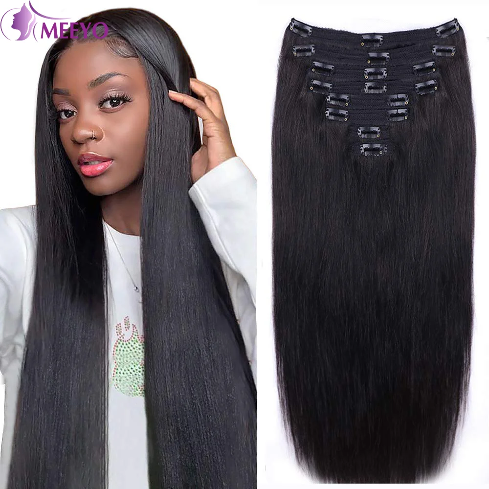 Natural Black Color Brazilian Virgin Clip In Hair Extensions Human Hair Full Head Invisible Seamless 100% Human Hair Straight