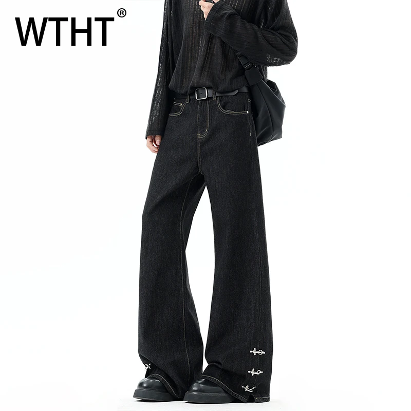 

Модные мужские джинсы WTHT с металлическими пуговицами, однотонные, прямые, свободного кроя, в стиле High Street, лето 2026, модель 2A2819