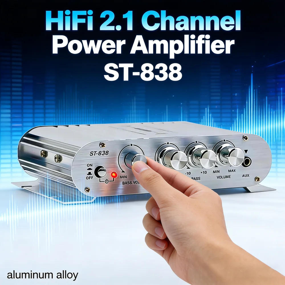 

Усилитель мощности ST-838 HiFi 2.1 канала с регулировкой басов и высоких частот, 80Втx2, для сабвуфера, аудиоусилитель, черный, для автомобиля и дома