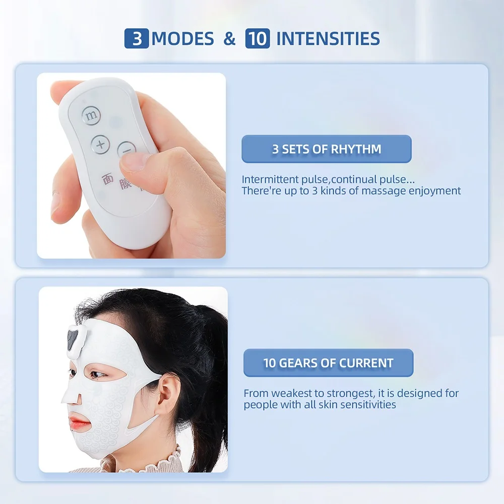 Soft Silicone EMS Facial Mask Full Cover Face Masaage Device Washable Mask Skin Rejuvenation Lifting Anti-Ance Wrinkle Mask