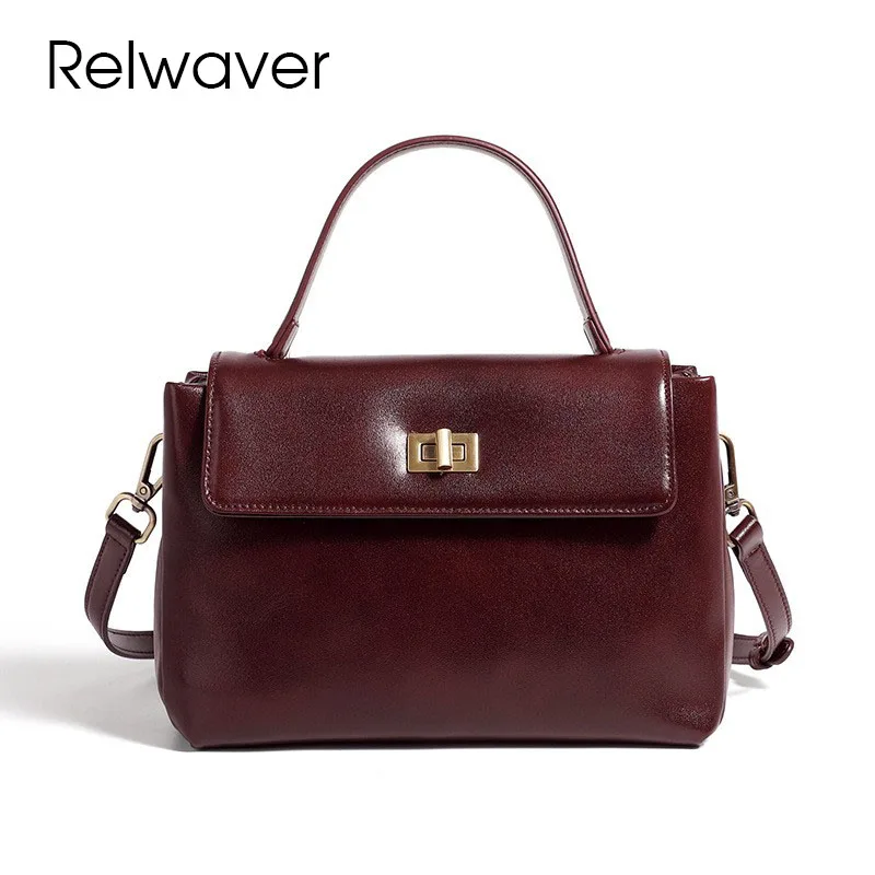 

Relwaver women messenger bags genuine leather flap 2025 spring summer vintage preppy style satchels brief shoulder bag handbags