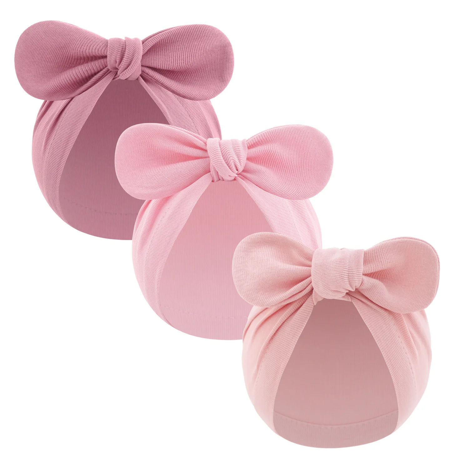 

3pcs Cute Bunny Ears Baby Turban Hat Solid Color Infant Beanie Cap for Girls Boys Soft Cotton Indian Cap Toddler Bonnet Headwrap