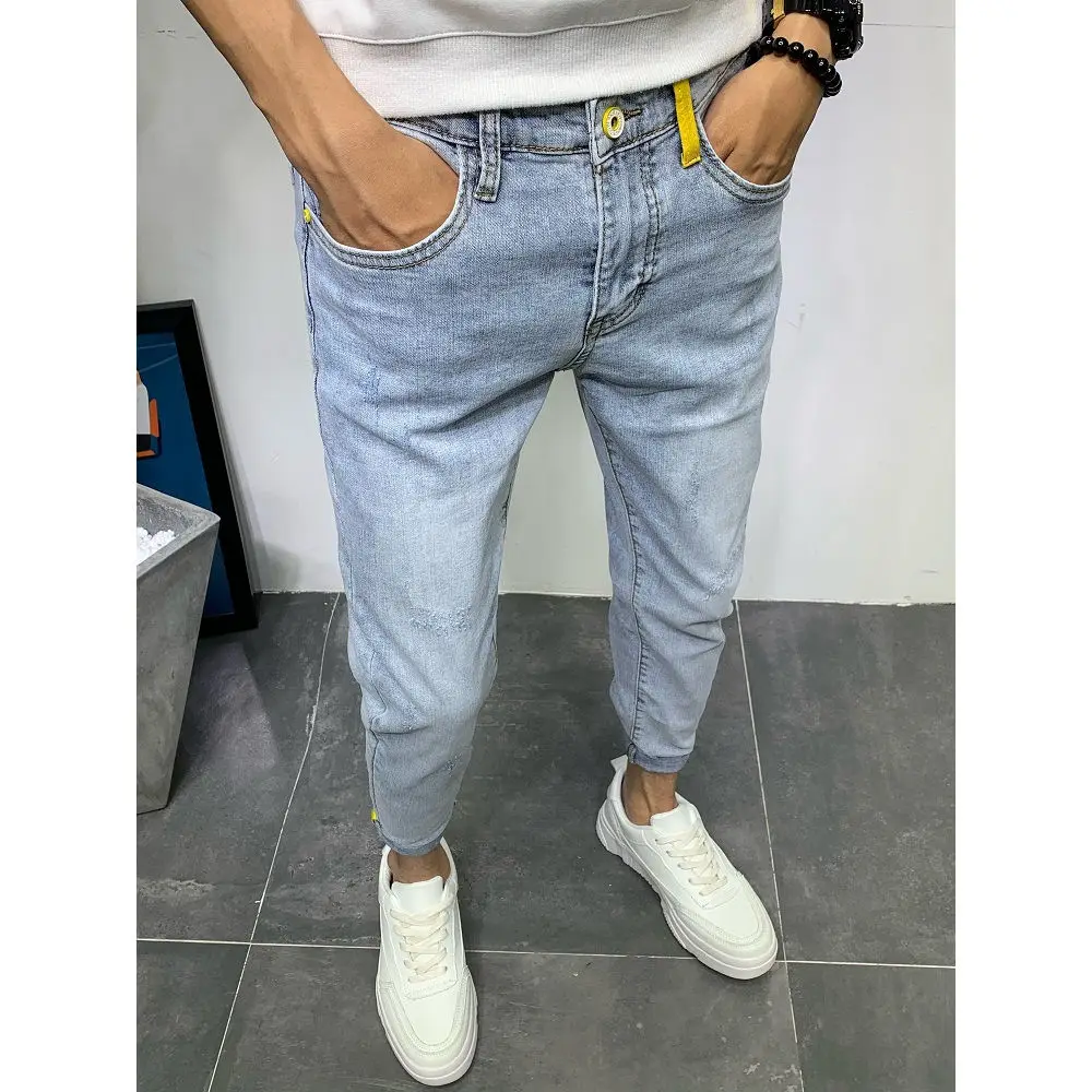 New Summer Pants Slim Fit Korean Luxury Harajuku Fashion Men\'s Jeans Cotton Cowboy Pants for Men Designer Boyfriend Jeans