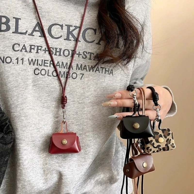 

New Women's Cute Small Leather Bag Pendent Long Necklace Korean Style Fashion Accessories Vintage Versatile Long Lanyard Chain