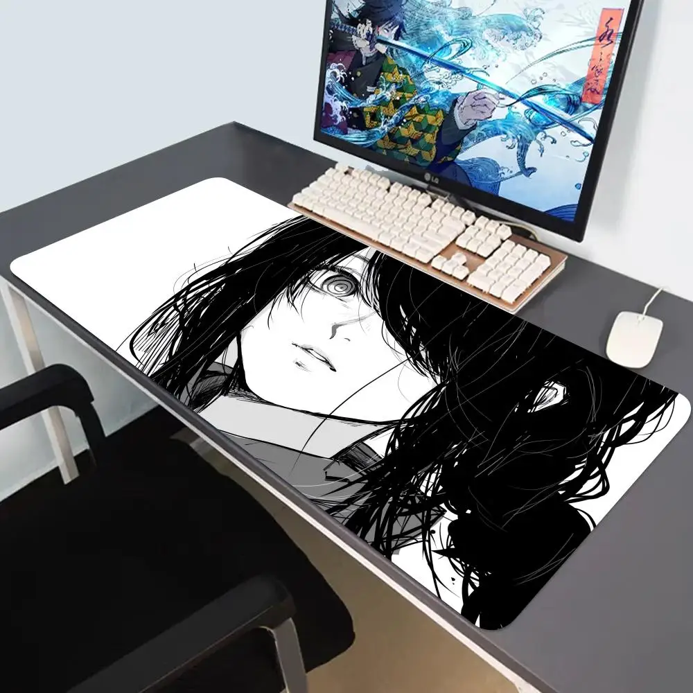 

Anime Girl Table Mat Large Mouse Pad Office Keyboard Edge Locking Black and White Desk Mat Gaming Accessories Non-slip Mousepad