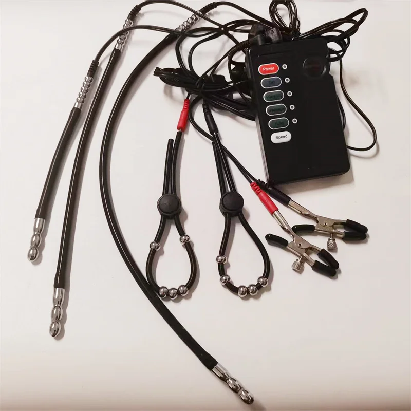 المعادن مجرى البول موسع السبر لعبة استثارة القضيب الحصان العين قضيب صدمة كهربائية سيليكون خواتم الديك الجنس لعب للرجال الحلمات كليب