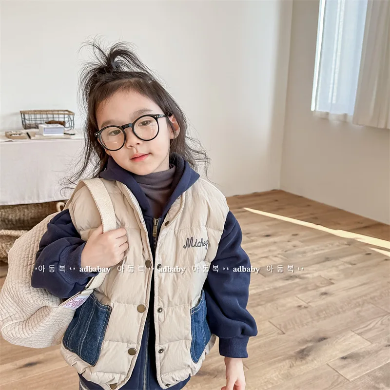 

2026 Winter Kids Clothing New Standard Down Vest Children Embroidery Jacket for Boys Girls Unisex Warm Insulated Padded Coat