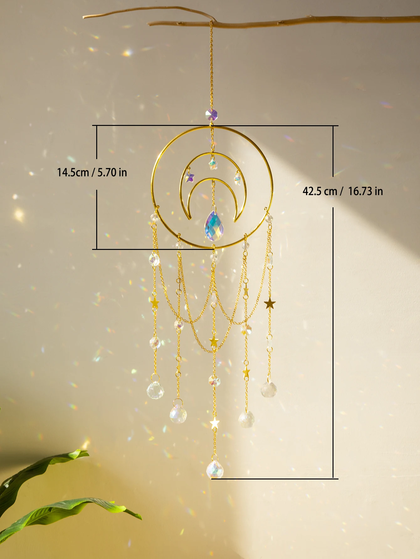 Suncatcher Crystal Moon Hanging Stained Glass Crystal Prism Boho Home Decoration Chandelier Crystal Garden Decoration Outdoor