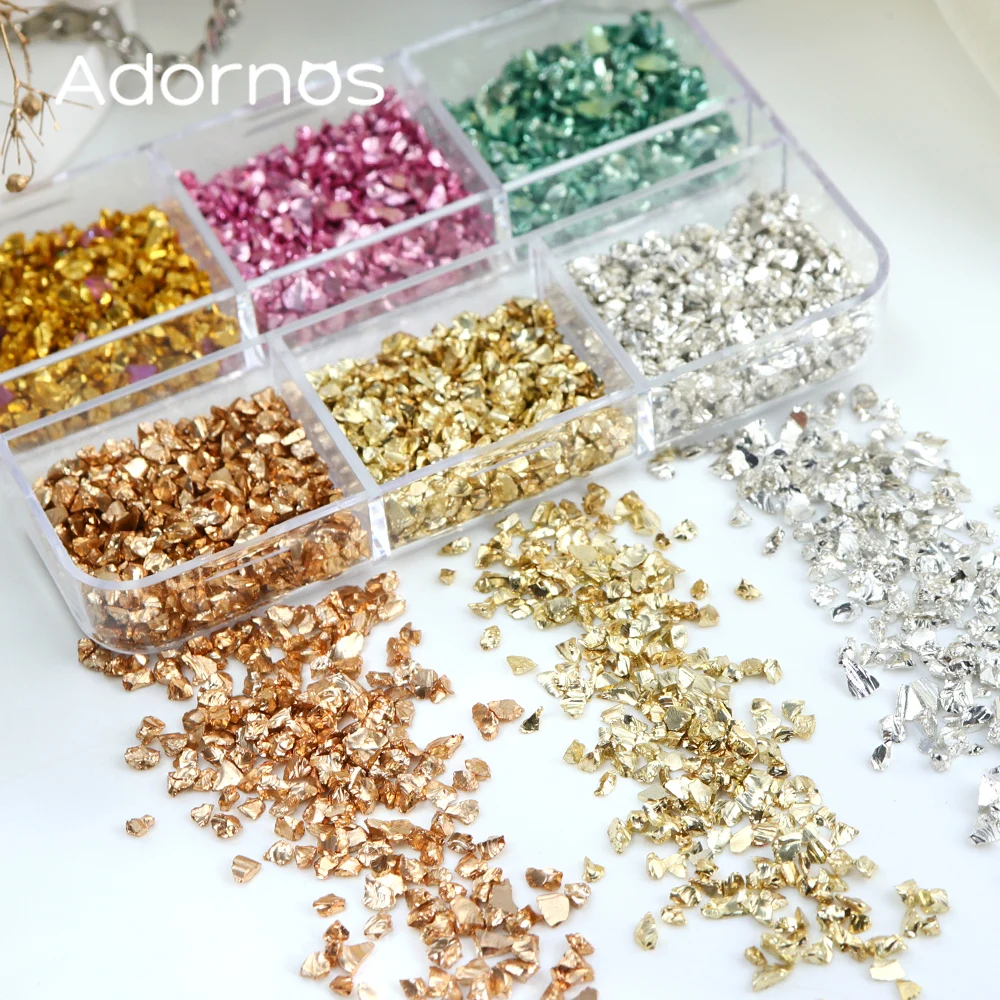 6 Grids Irregular Glass Crystal Crackle Stone Epoxy Resin Filling Metallic Color Broken Glass Stones DIY Jewelry Crafts Making