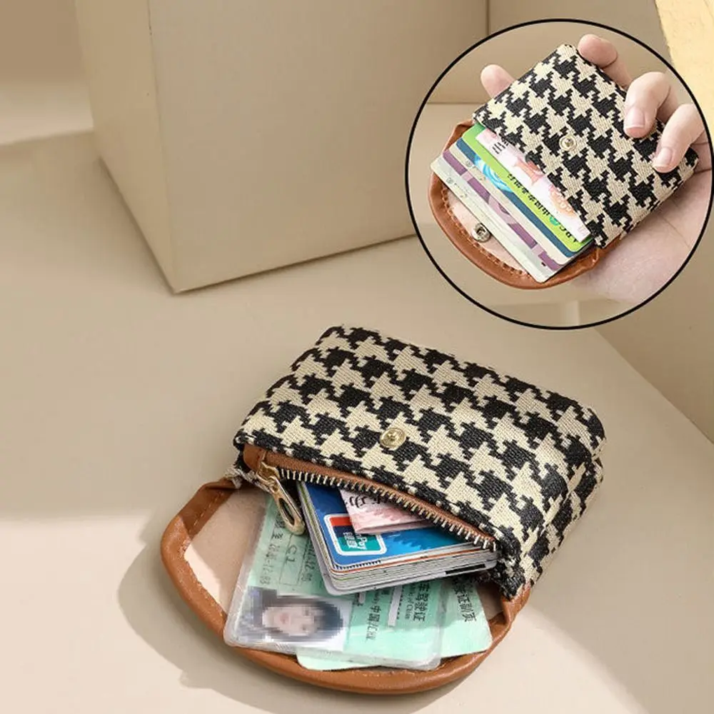 PU Leather Plaid Canvas Short Coin Purse Stripe Double Layer Mini Lipstick Bag Korean Style Large Capacity Lattice Money Bag