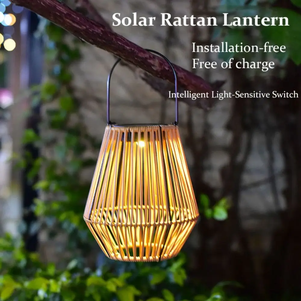 

2024 High Quality Solar Lantern Solar Powered Automatic Hanging Lantern Waterproof Hand Woven Lanterns for Courtyard Garden