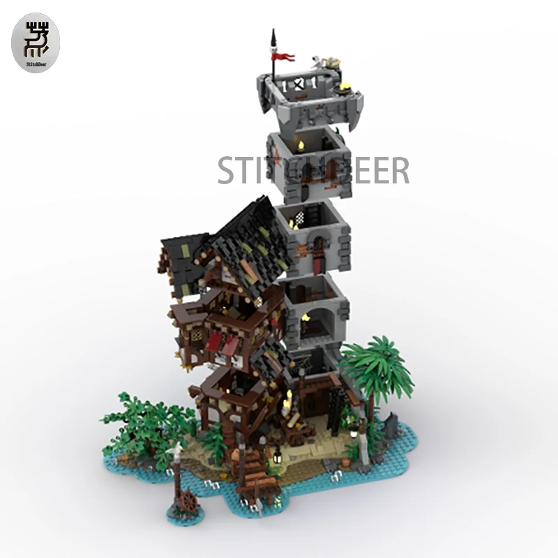 3812PCS MOC Pirate Scenes Modular Architecture The Crimson Outpost Building Blocks Street View Toy Brick Children Birthday Gifts