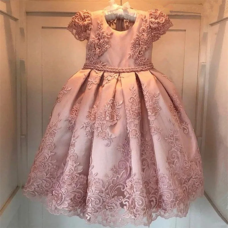 

Kids Girls Embroidered Flower Girl Dresses Formal Princess Party Gown for Children Prom Gown Wedding Tea-Length 2-14Y