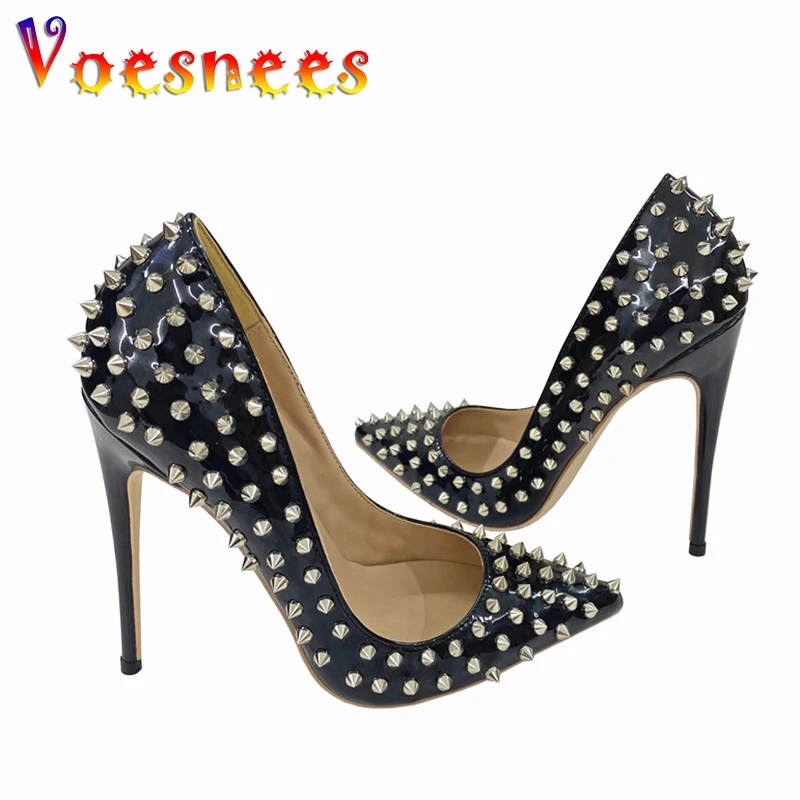 Celebrity Star High Heels 12CM Pointed Thin Heel Single Shoes Shallow Mouth Rivet Women Pumps 2023 New Unique Design Stilettos