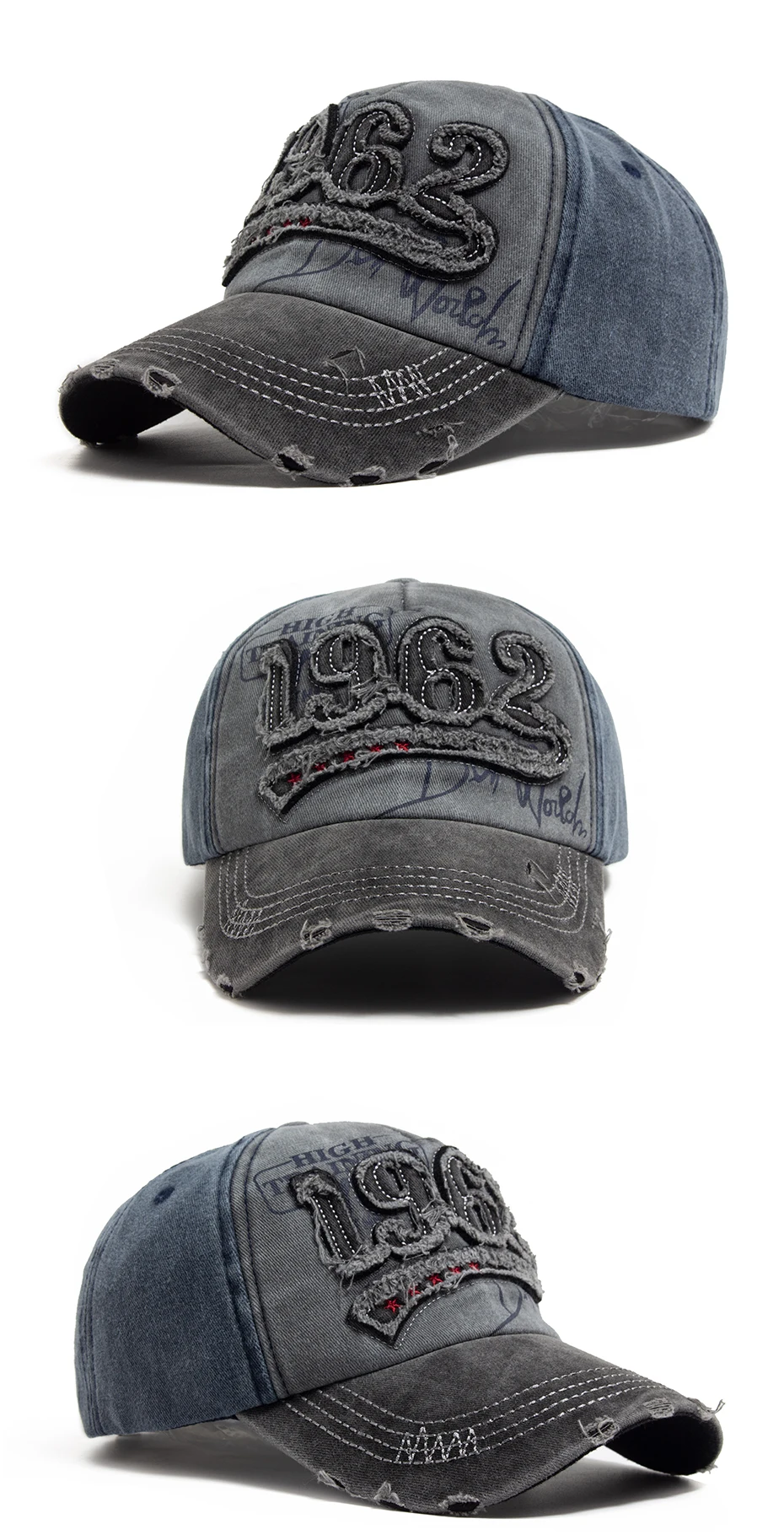 Mode Vintage gewaschene Baumwolle Baseball Cap Männer Digit 1962, Stickerei Snapback Frühling Herbst Frauen Hut Visier Hip Hop Caps – Detail 6