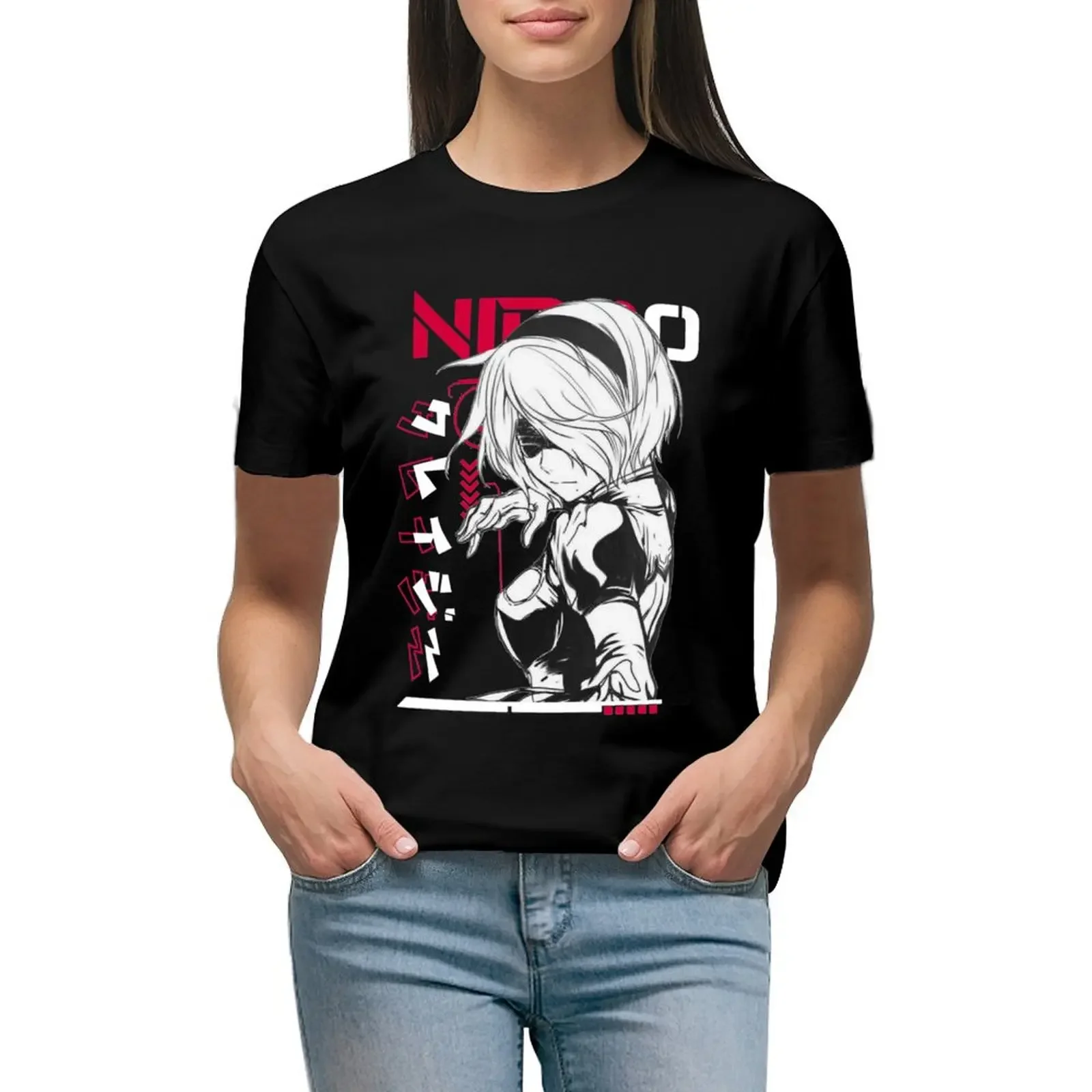 

nier automata 2B Tshirt mask T-Shirt blanks Female clothing heavyweights Womens graphic t shirts