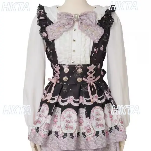 

Liz New 2026 Spring New Japanese Melted Chocolate Dress Sweet Girls Lolita Print Long-sleeve Slim Princess Dress Skirt Outfits