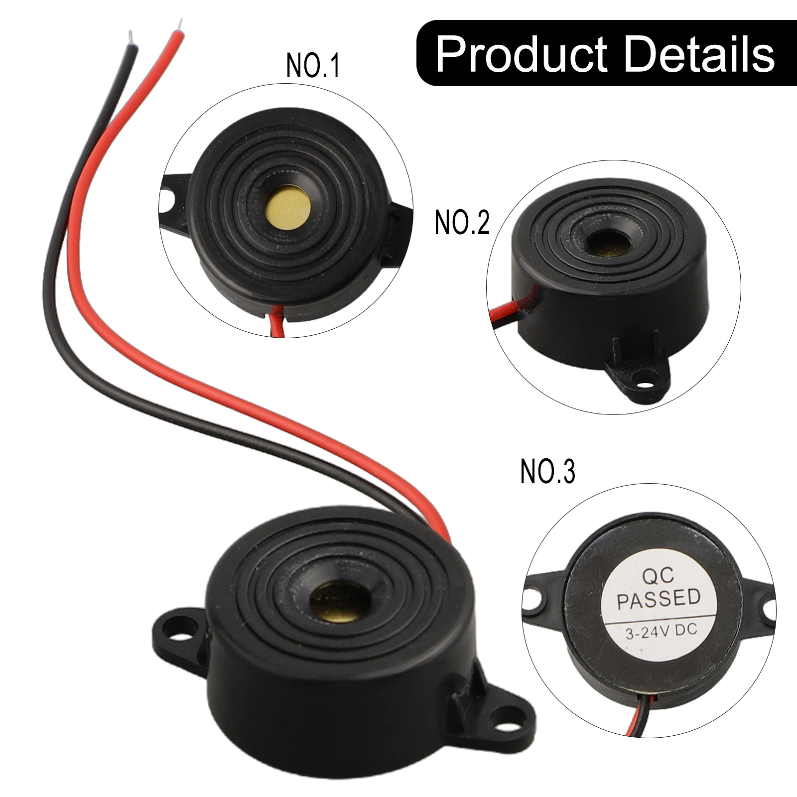 

85 DB ABS And Electric Components Piezo Buzzer 12V DC 12V DC 2 Wired Connctor 3 - 24V 3000 + / - 500Hz Black For Industrial