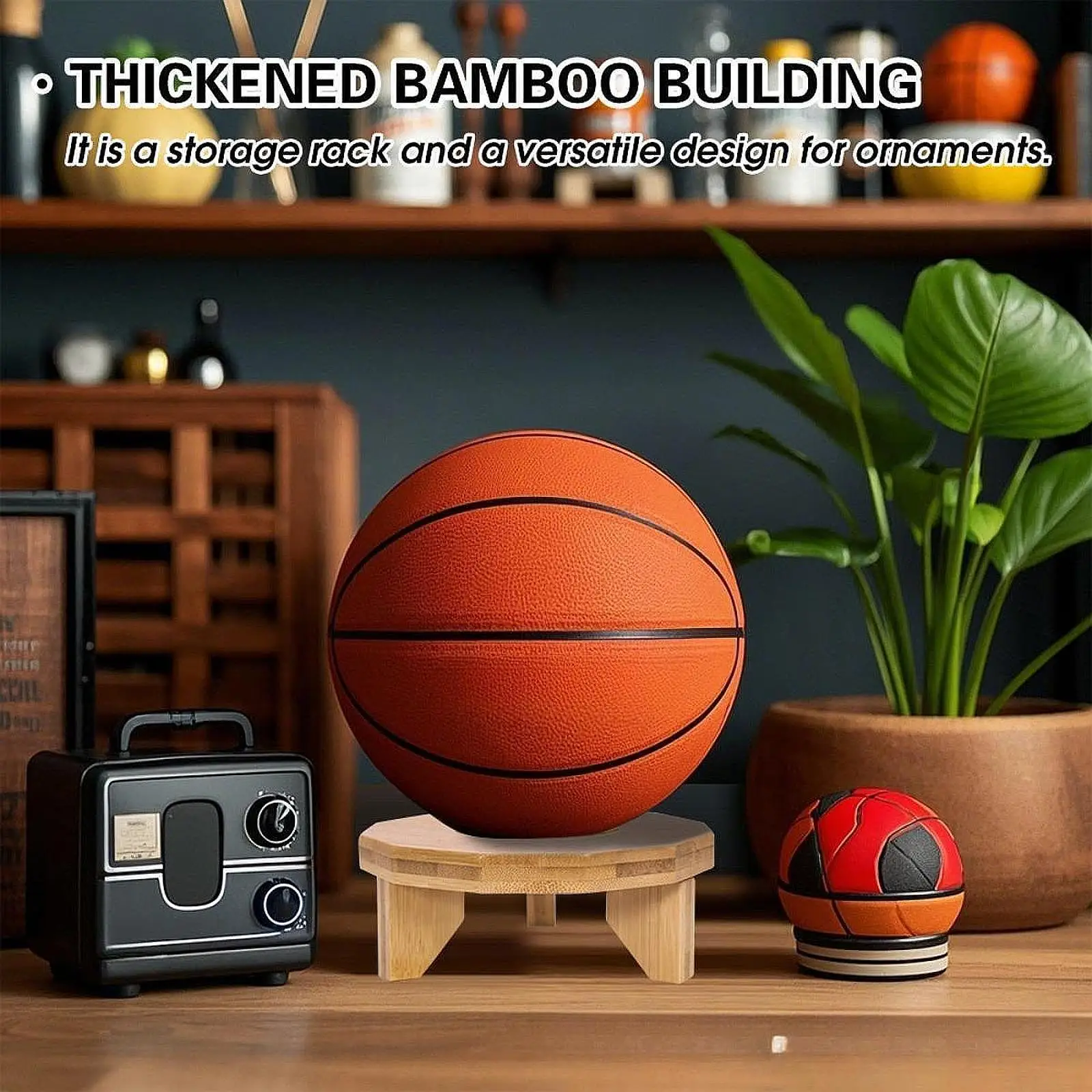 

Wood Basketball Display Stand Desktop Basketball Holder for Cabinets Desktop