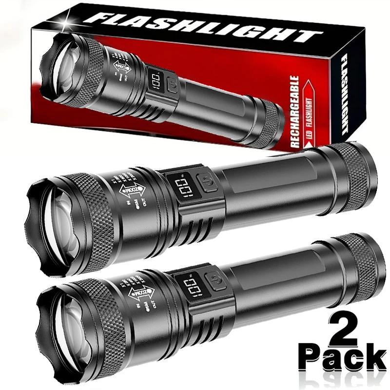 Super Bright Led Flashlight USB Rechargeable Tactical Torch with Display 3 Mode Zoomable Light for Camping Hiking Lantern Lamp