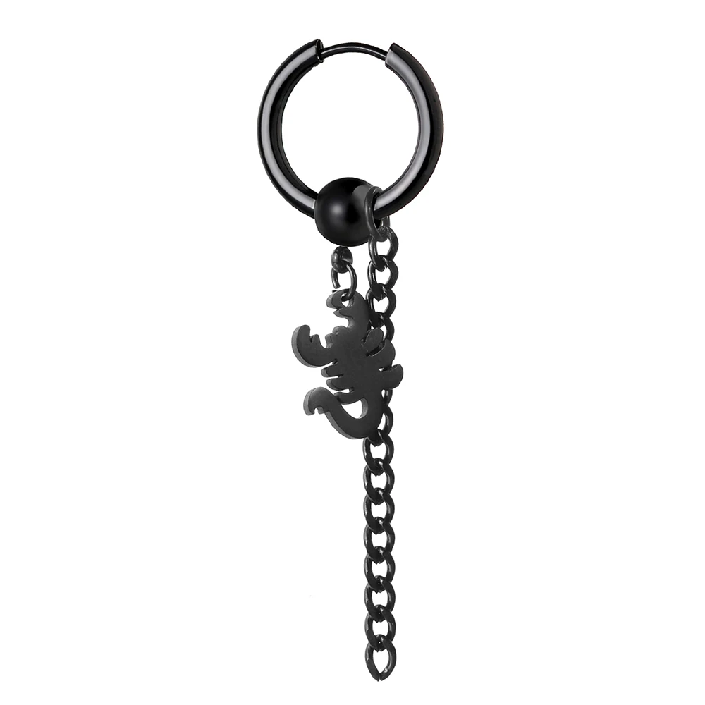 Fashion Hoop Earrings Cross Chain Scorpion Tassel Conical Shape Women Men Stainless Steel Stud Ear Punk Rock Jewelry Gift 1Pcs