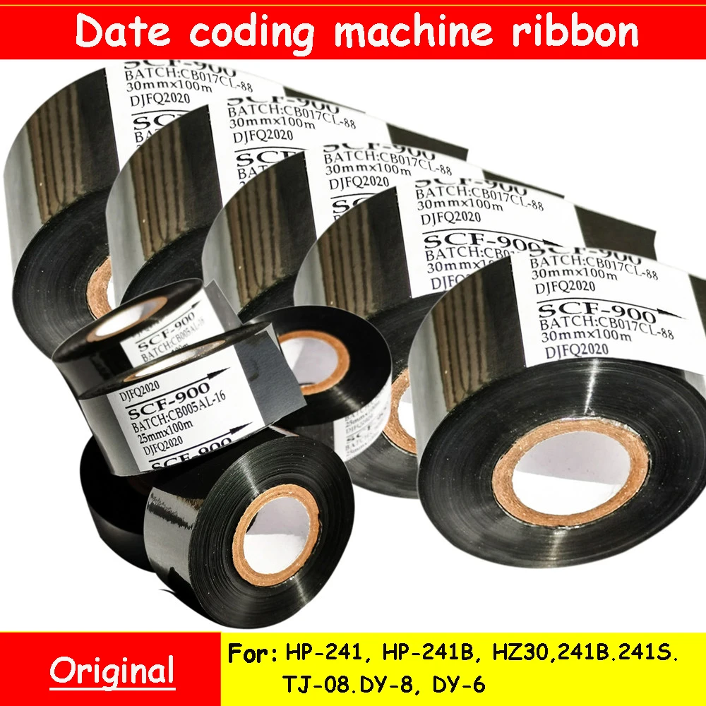 INK RIBBON SCF-900 20-50mmX100m PET/PVC/PP HP-241, DY-8, DJ-6 packaging marking machine date printing black ink cartridge