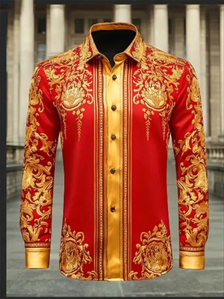 Noble and Elegant, High-Quality and Comfortable Men's Long-Sleeved Shirt, Fashionable Trend, Digital Printing, Street Outdoor