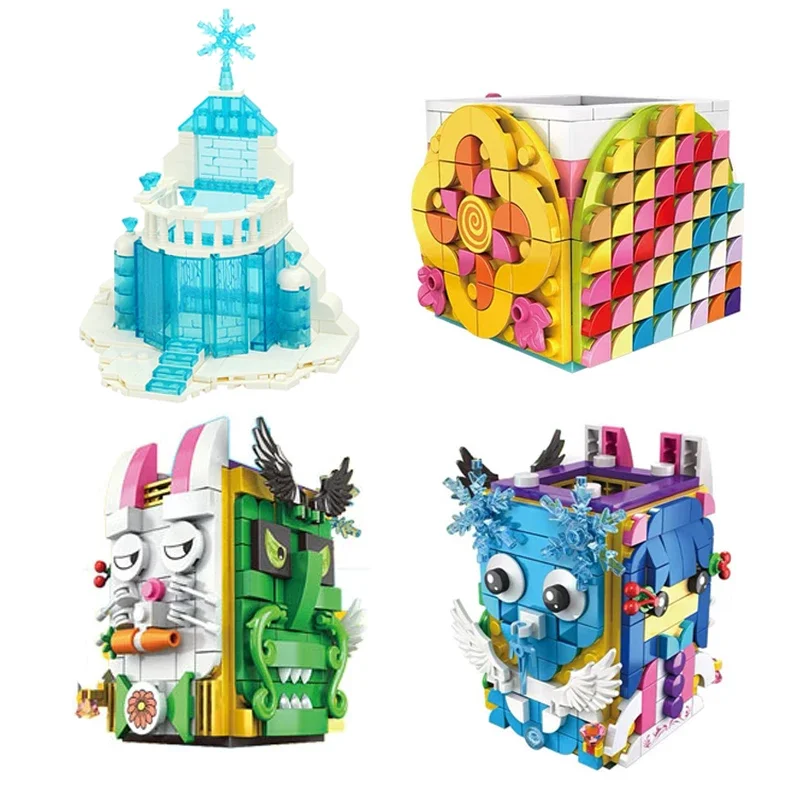 

Настольное украшение, креативные игрушки, подарки, держатели для ручек, строительные блоки, канцелярские товары, Радужный мультяшный карандаш в виде снежного замка, кирпичи