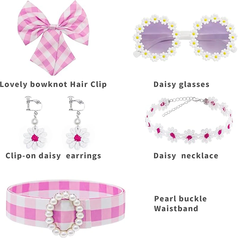 Halloween Costume Girl Pink Plaid	Princess Dress Girls Movies Dress+Bow Clip 2pcs Cosplay Dress Birthday Carnival Party Gowns