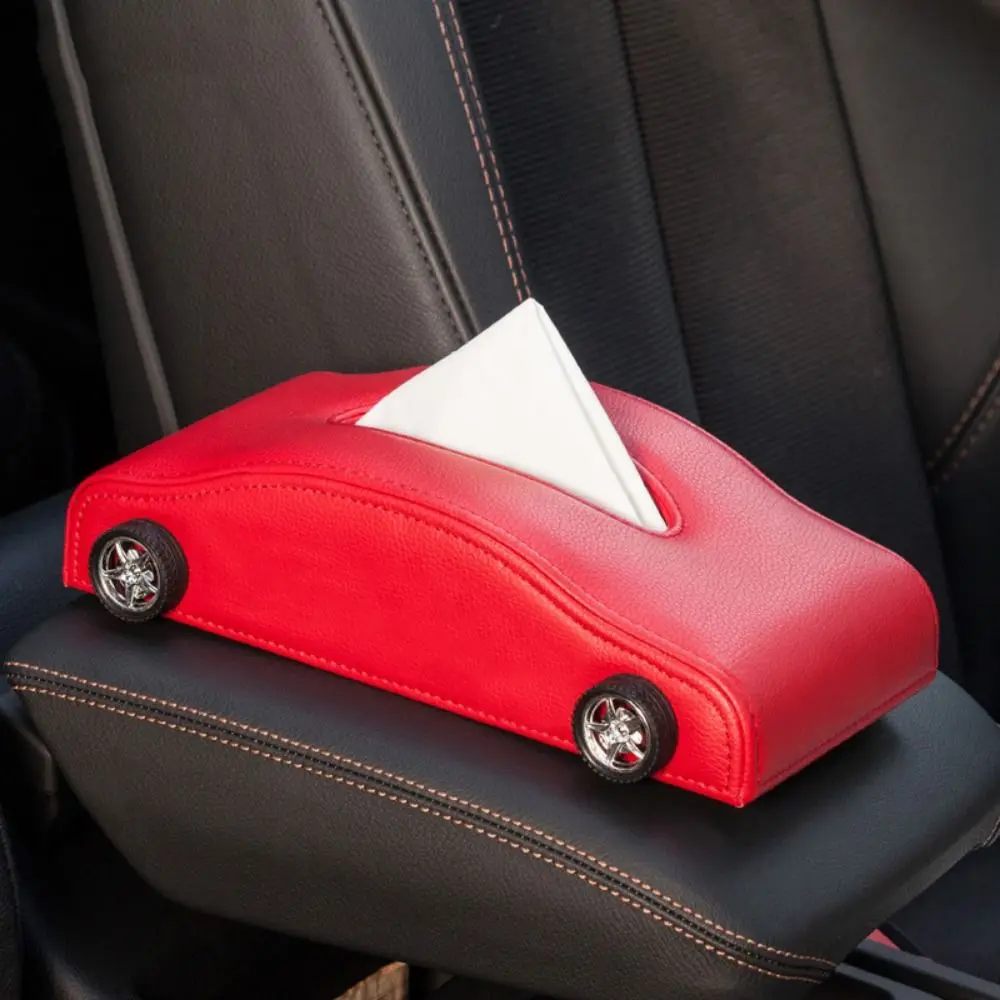 Creative Car Shape Tissue Box Simulated Tire Heat-resistant Auto Napkin Holder Decorative Portable Car Leather Tissue Organizer