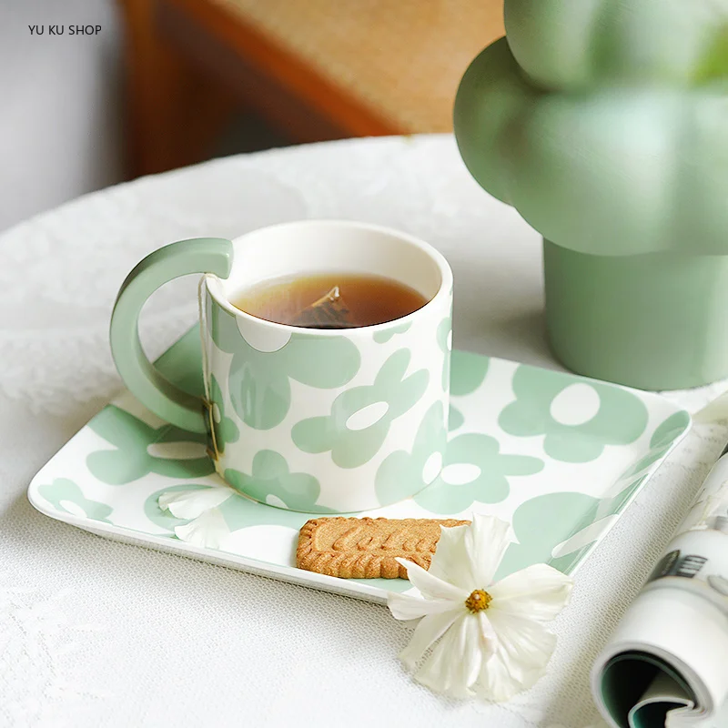 European Ceramic Coffee Cup Set High-Grade Cup Saucer Zakka Tazas Cafe Espresso Cup Plate Dish Coffeeware Milk Mug Free Shipping