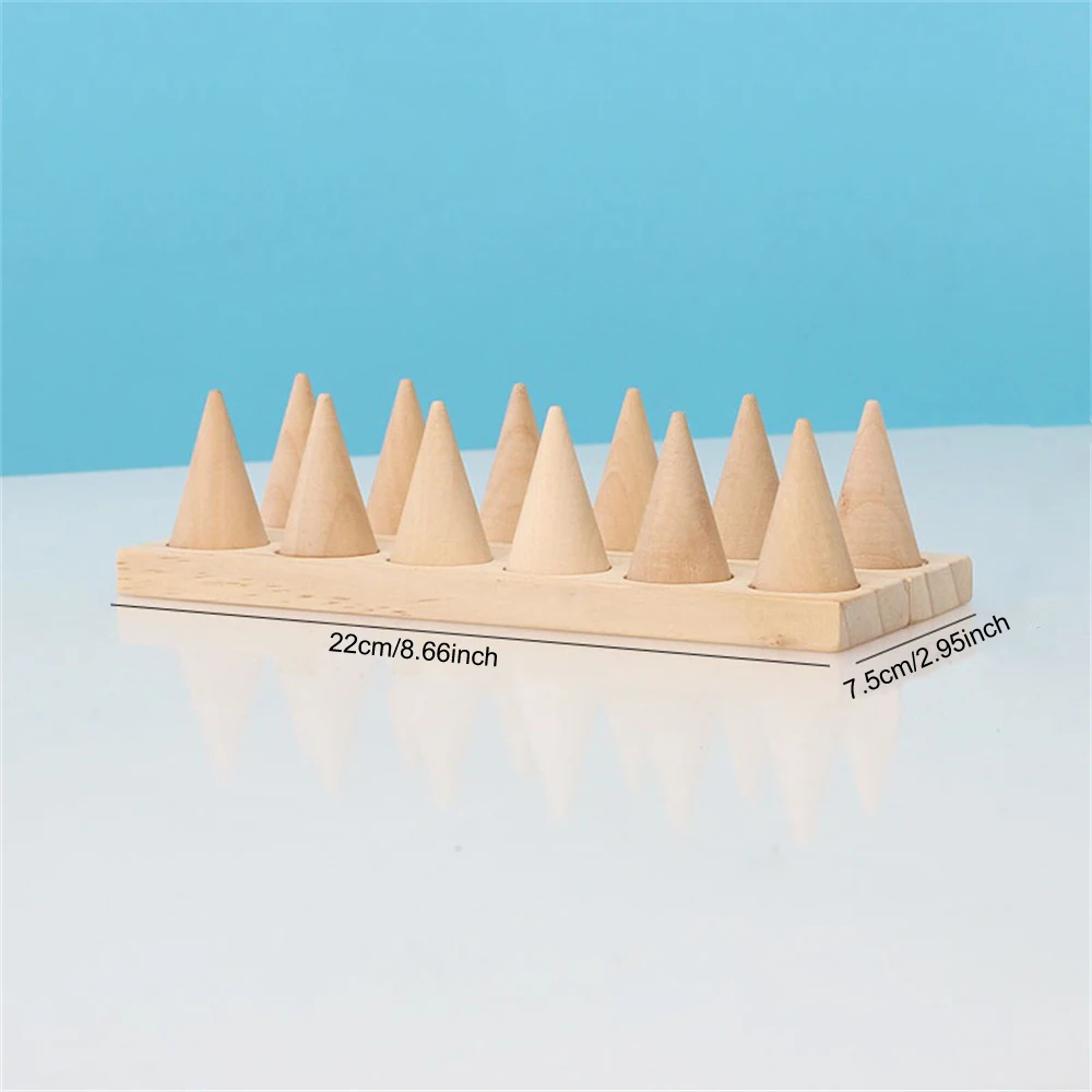 Wood Cone Ring Display Stand Finger Rings Holder Watch Bangle Storage Tray Jewelry Showcase Props ﻿